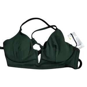 Shade and Shore Women's Green Ribbed Swimsuit Top Size 34D New with Tags